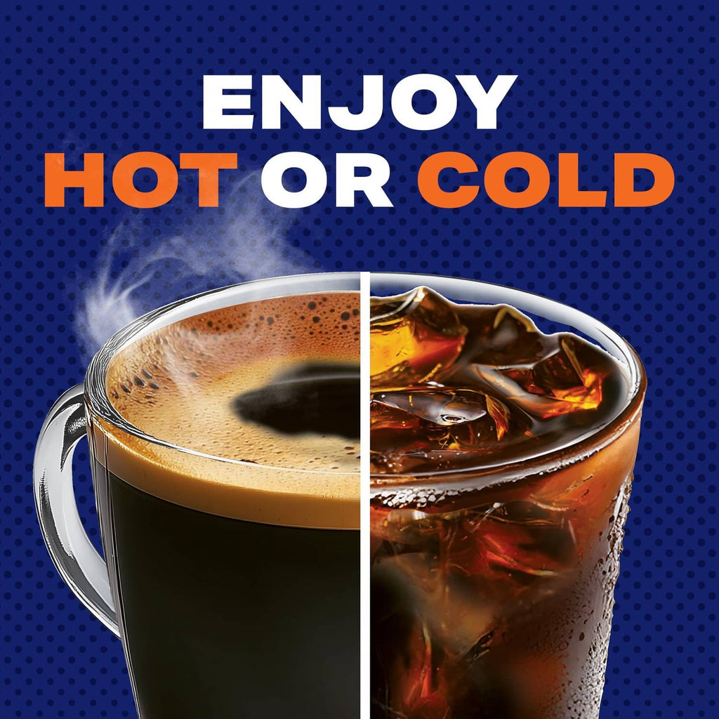 Cup of hot and iced instant coffee with ice cubes