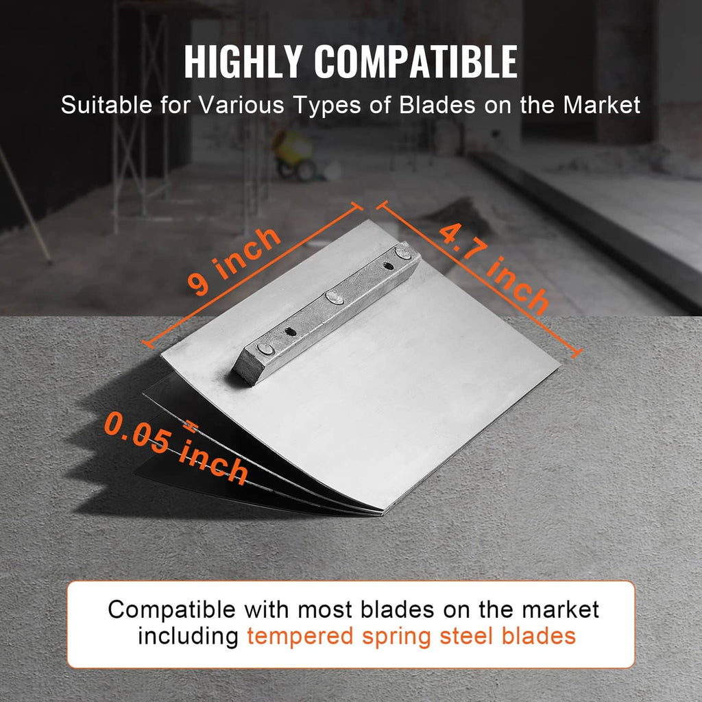 Replacement float blade set for power trowel, with length and thickness measurements
