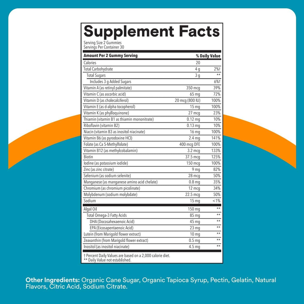 Supplement Facts panel for SmartyPants teen guy plus multi & omegas gummies