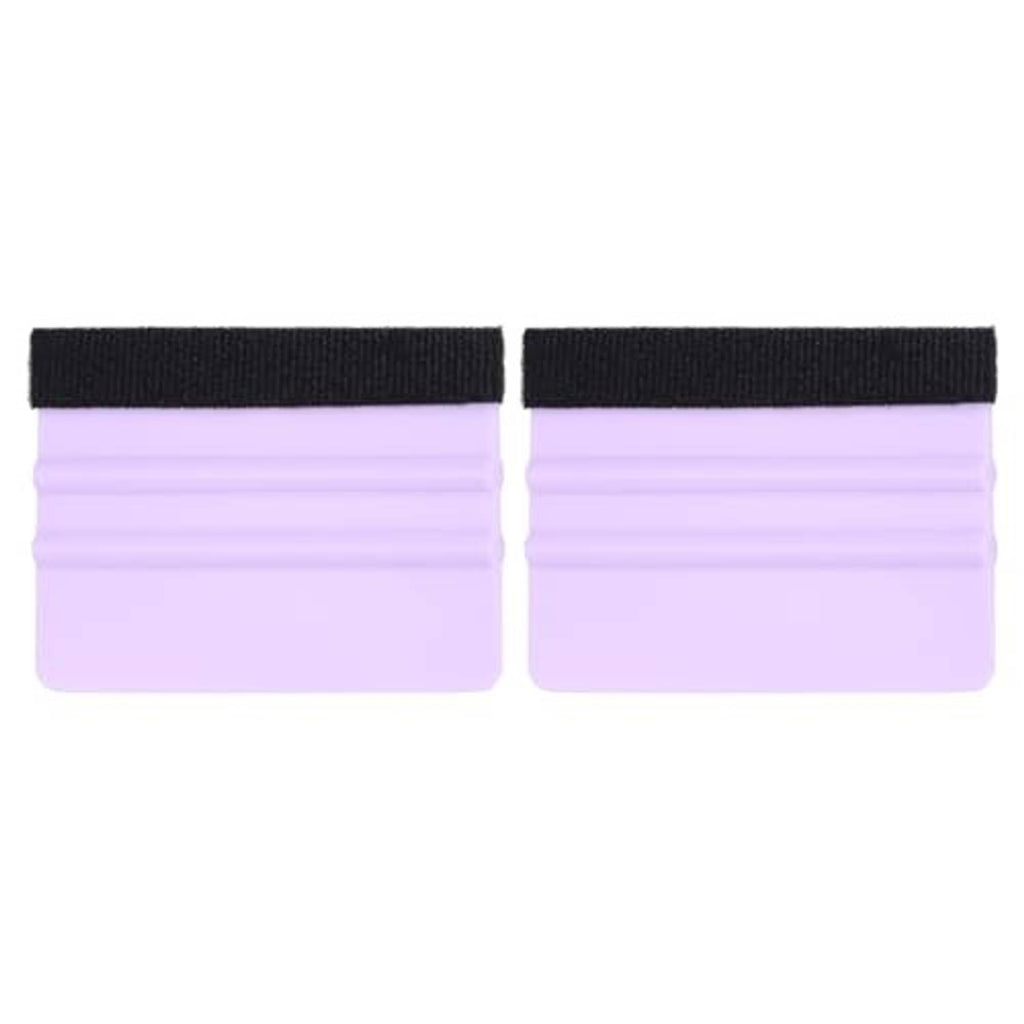 Two purple vinyl squeegees with felt edges and black straps, 2-pack