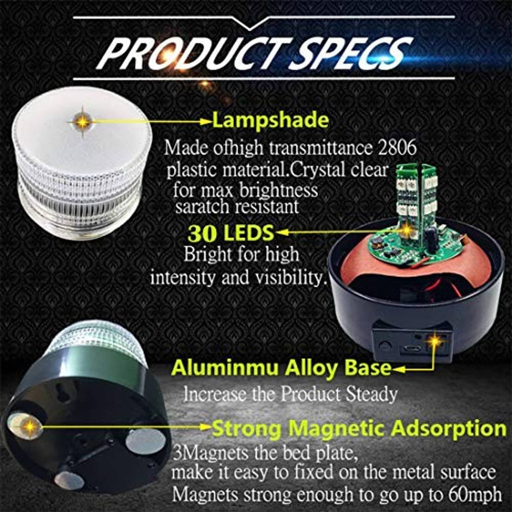 Rechargeable LED strobe beacon with clear dome and black magnetic base