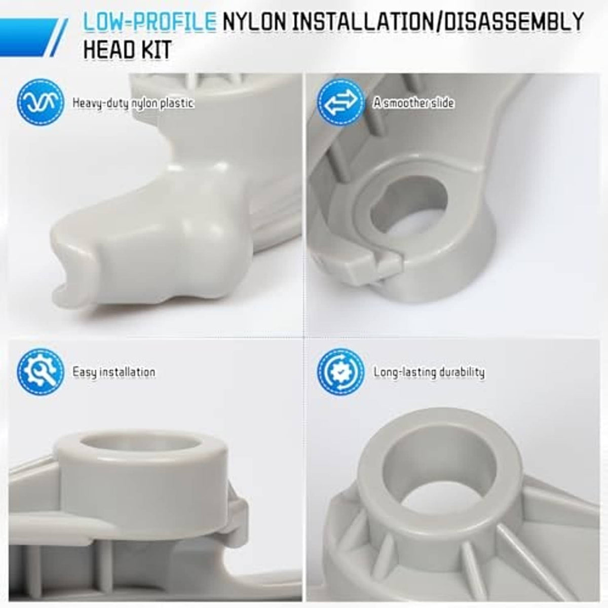 Low-profile nylon installation/disassembly head kit, white plastic head with close-up features