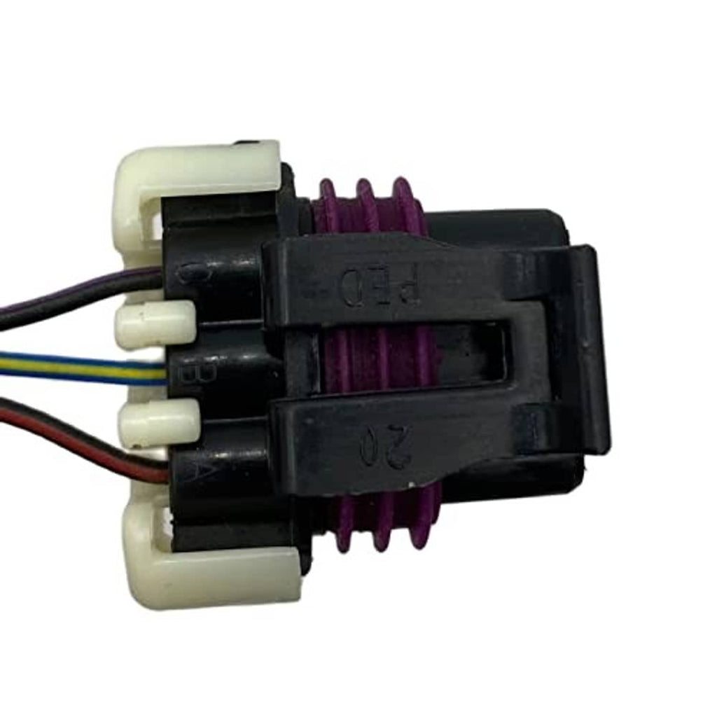 Camshaft position sensor connector wiring harness with black housing and purple shield