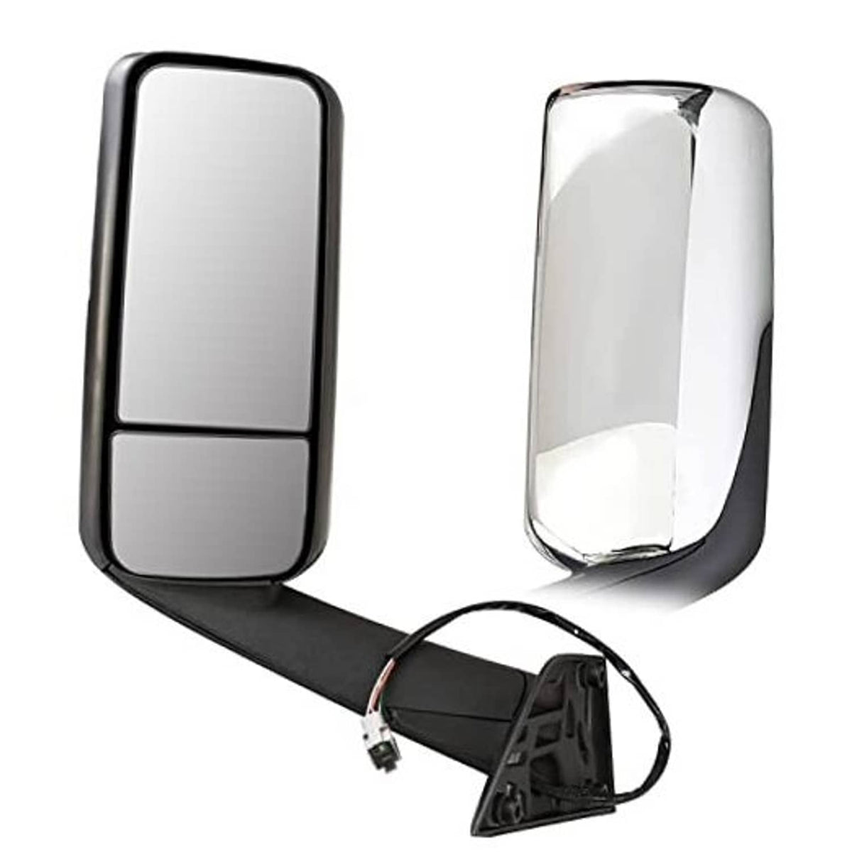 Left door mirror assembly with black housing and silver reflective glass
