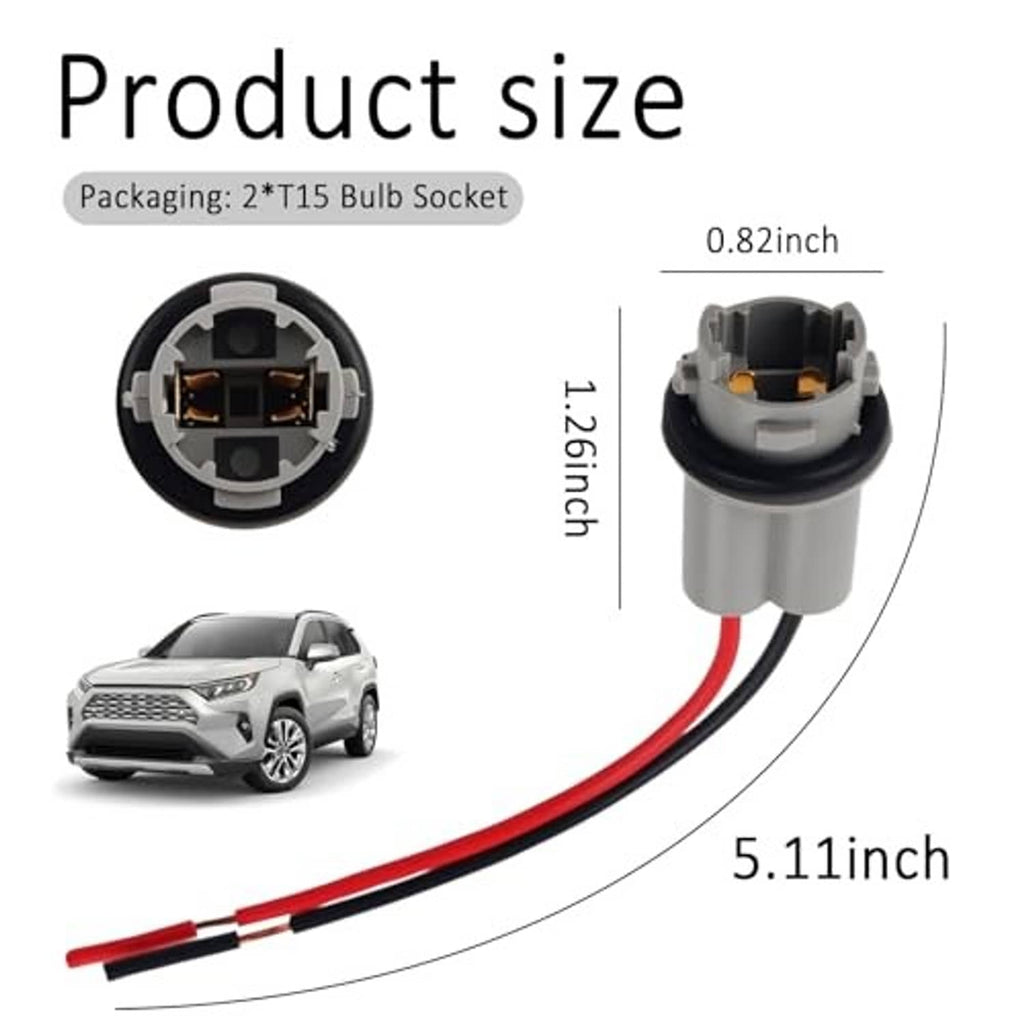 T15 bulb socket adapter with two leads; base measures about 0.82 in, wire about 5.11 in