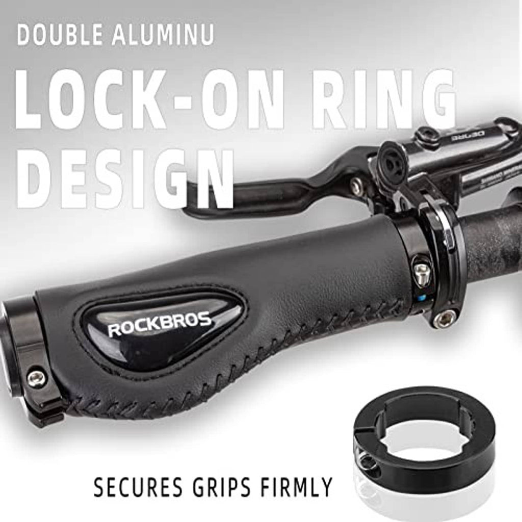 Bike handle grips black with dual lock-on ring clamp and textured grip area