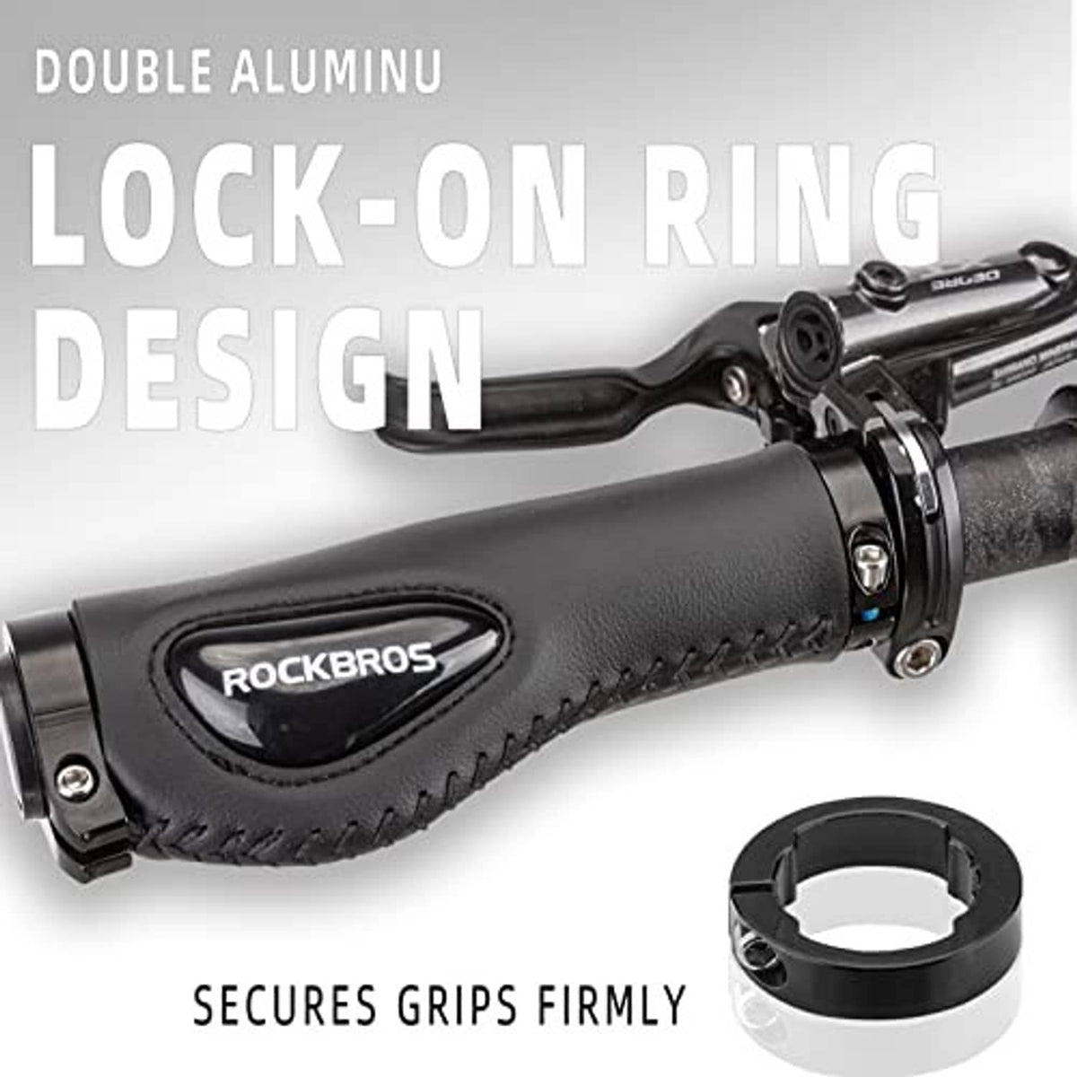 Bike handle grips black with dual lock-on ring clamp and textured grip area