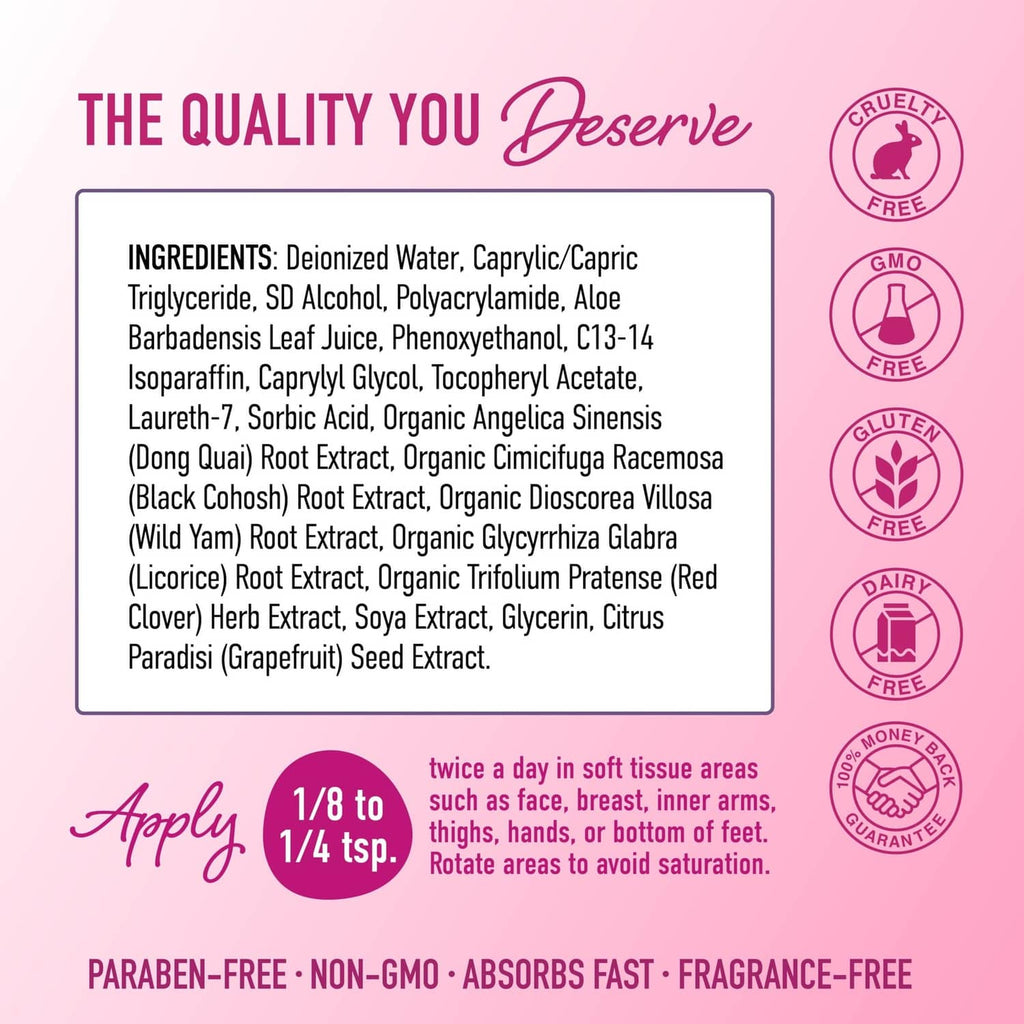 Cream ingredient information panel with quality and free-from badges