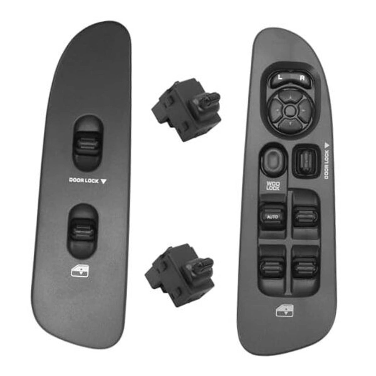 Window switch and bezel panel with door lock buttons, dark gray