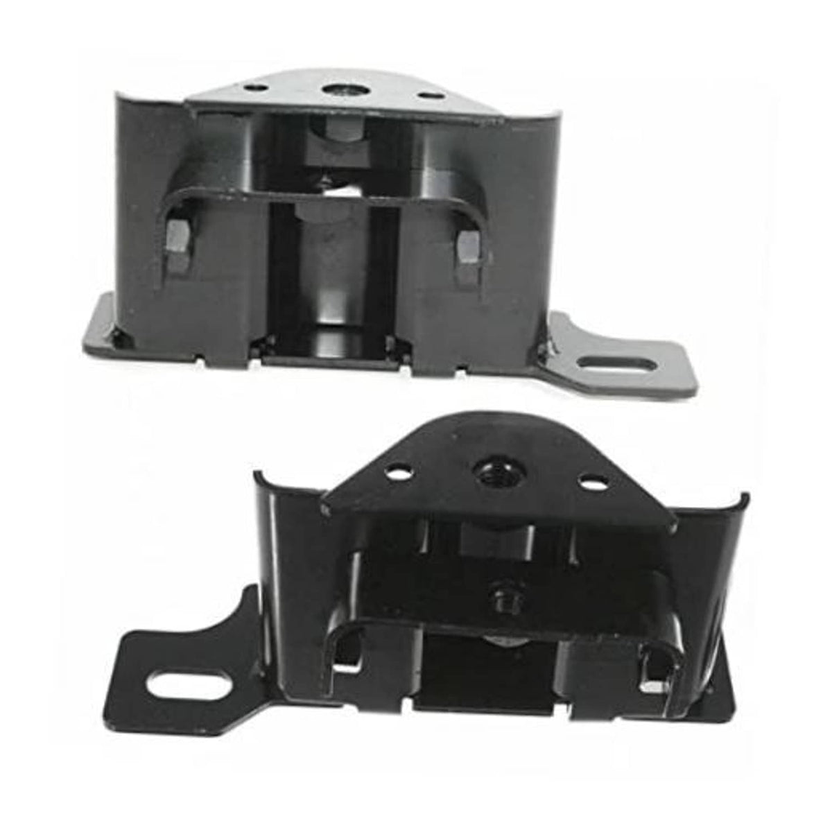 Front bumper bracket pair with mounting holes and side mounting tabs, dark metal