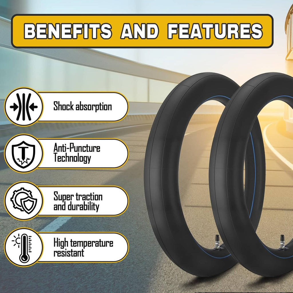 Black inner tubes 2-pack, dual tubes with blue stripe and metal valve stems