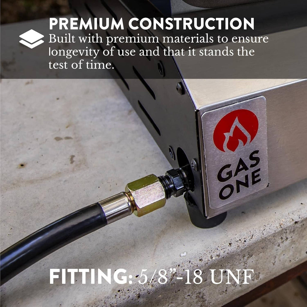 Metal propane regulator body with 5/8 in-18 UNF fitting and hose connector