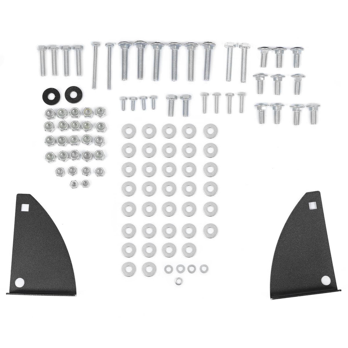 Rear seat kit hardware set: screws, washers, and side mounting brackets