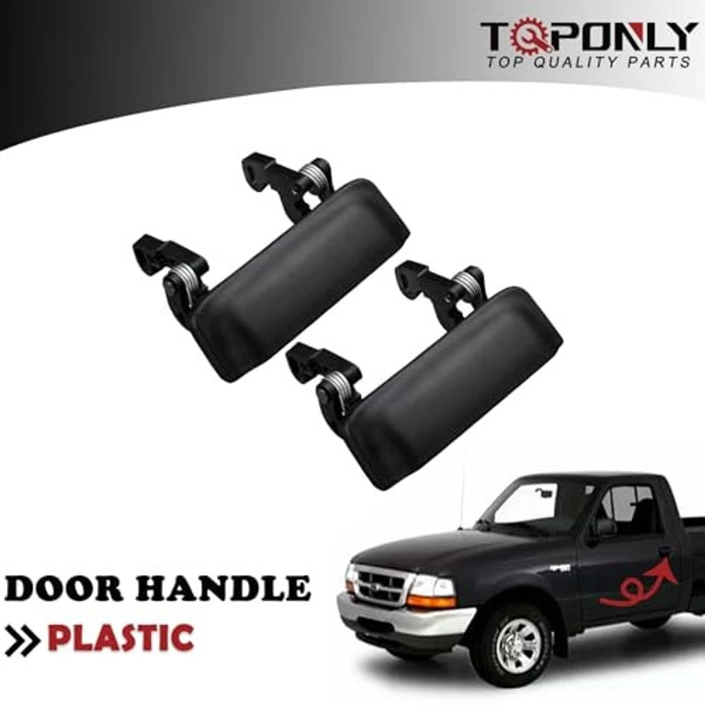 Set of black plastic exterior door handles with metal spring hardware for front driver and passenger