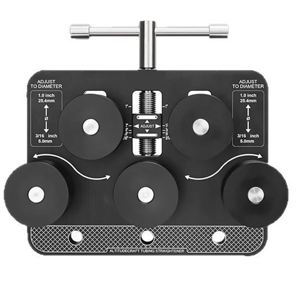Tube straightener tool with adjustable roller clamps and center T-handle