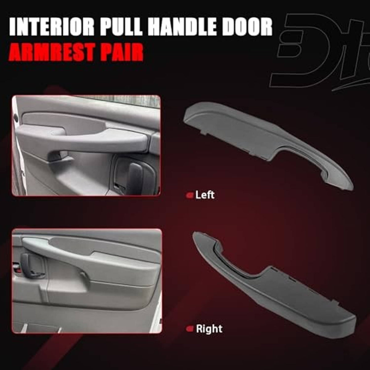 Gray interior door pull handle armrest pair, left and right door fit