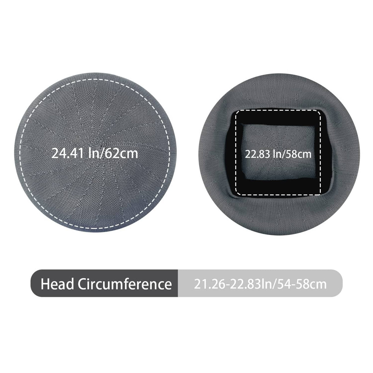 Dark grey knitted beret hat shown from top and side