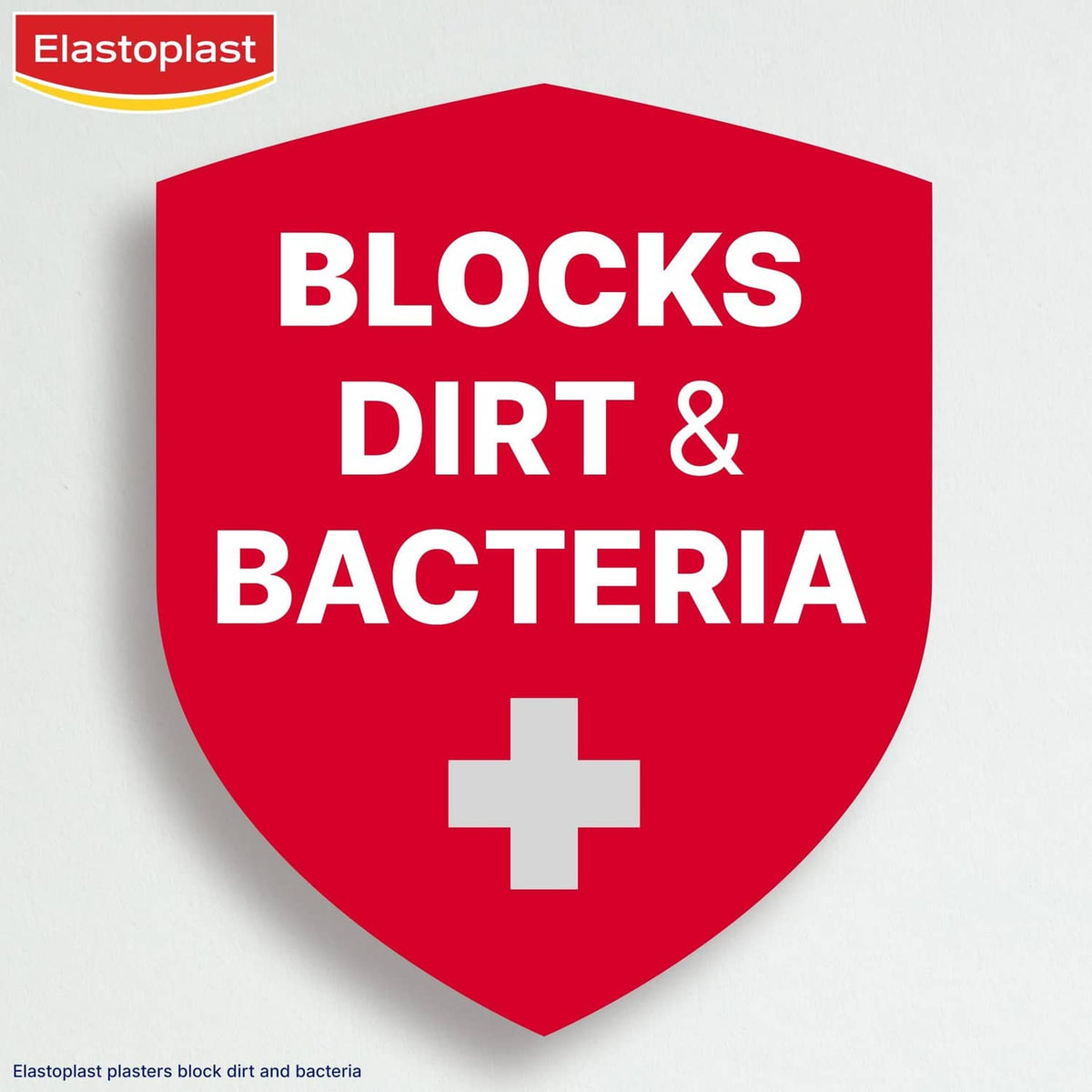 Elastoplast kids plaster shield icon: blocks dirt and bacteria