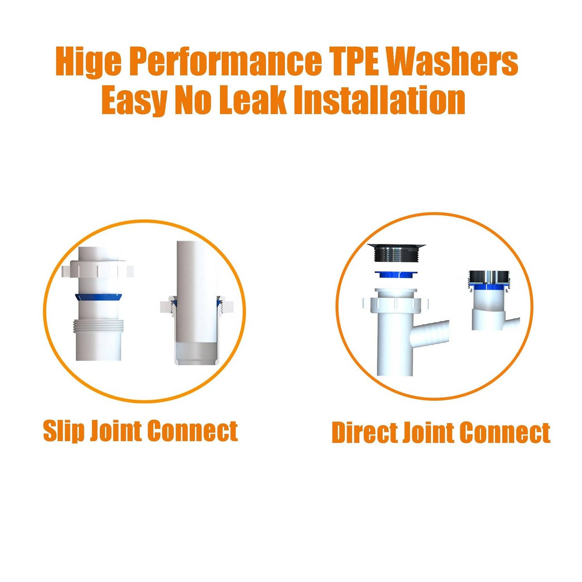 White sink drain connectors with slip joint and direct joint installation options