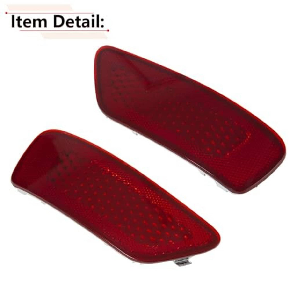 Two red rear bumper reflector lenses shown from angled sides