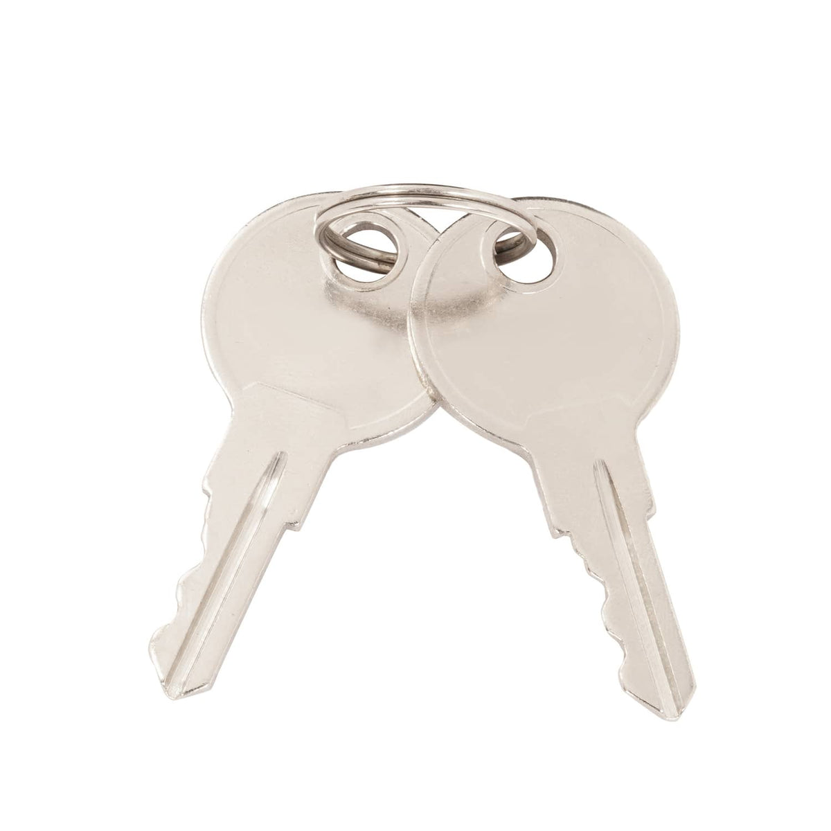 Replacement keys set for dash compartment lock, two metal keys on white background