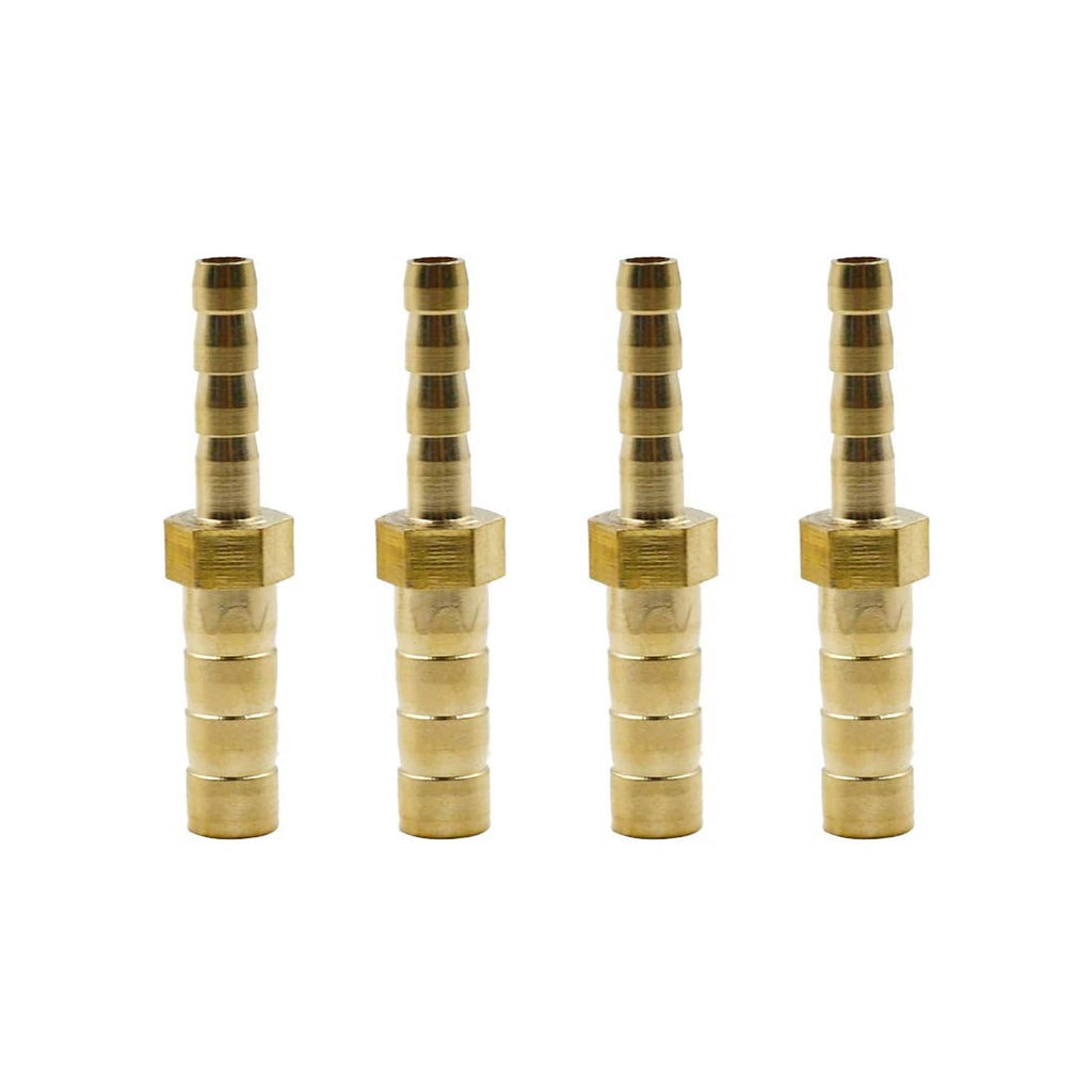 Brass hose barb adapter set, 4-piece barbed fittings with hex middle