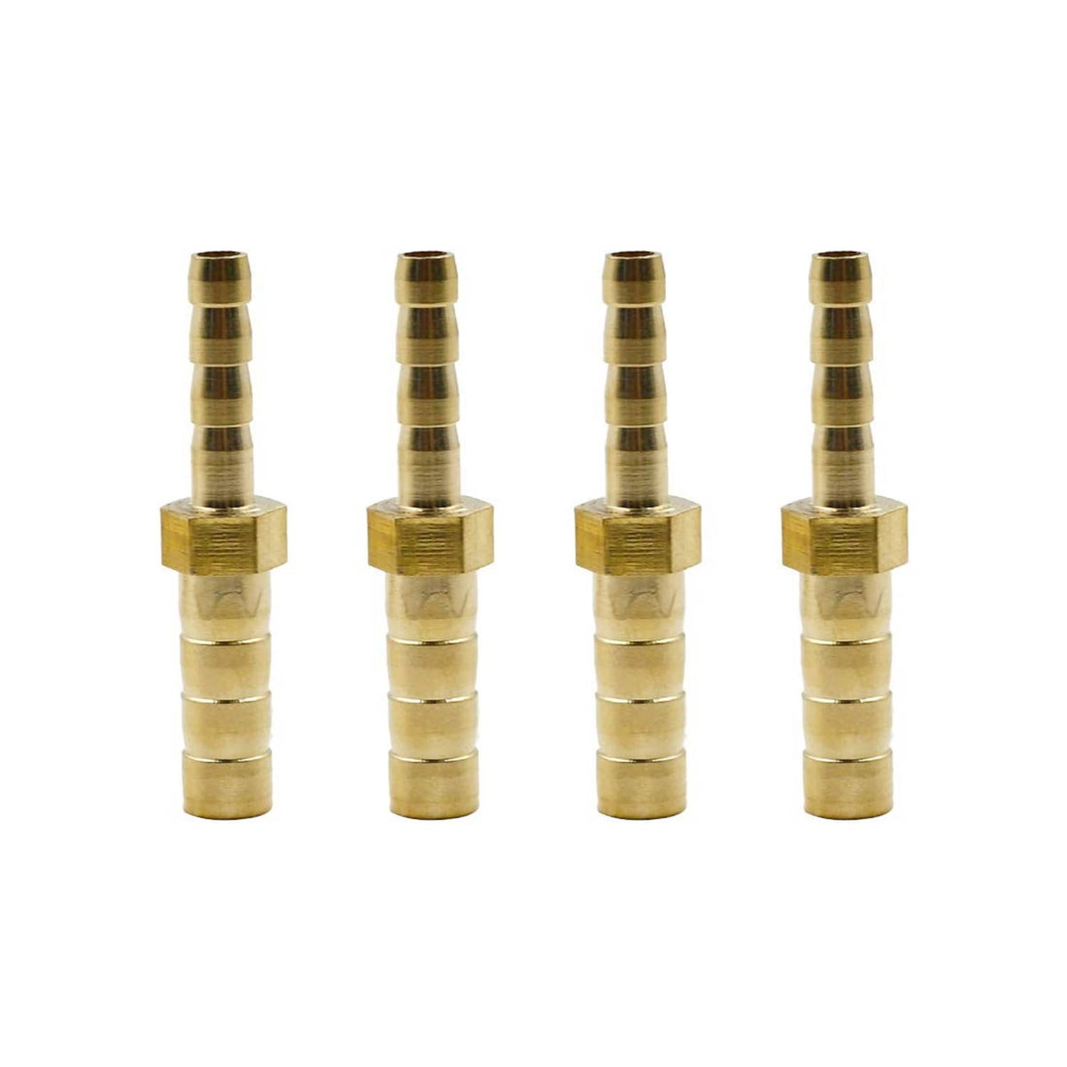 Brass hose barb adapter set, 4-piece barbed fittings with hex middle