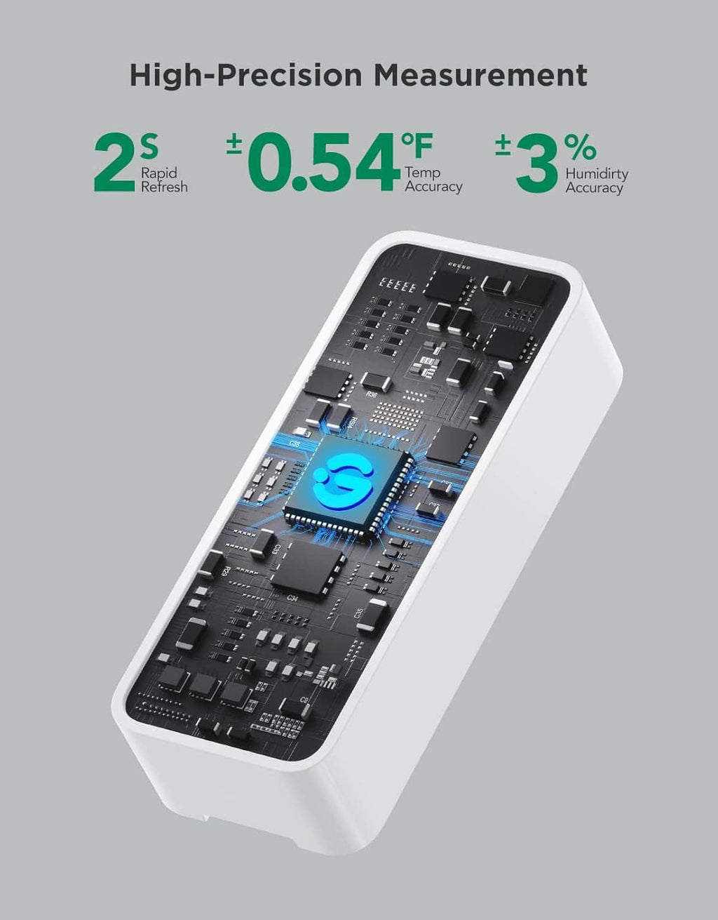 White humidity temperature sensor circuit board with blue controller chip