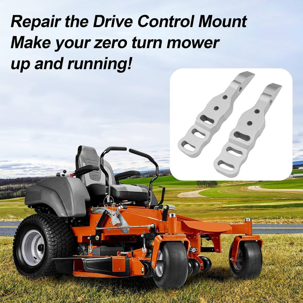 Drive control handle mount brackets, two silver metal pieces for zero-turn mower repair