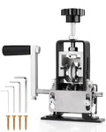 Manual wire stripping machine with black top knob, metal base, and stripping slot