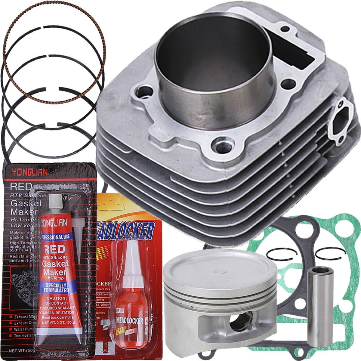 All-in-one top end kit: aluminum cylinder, piston, rings, gasket set, and piston pin