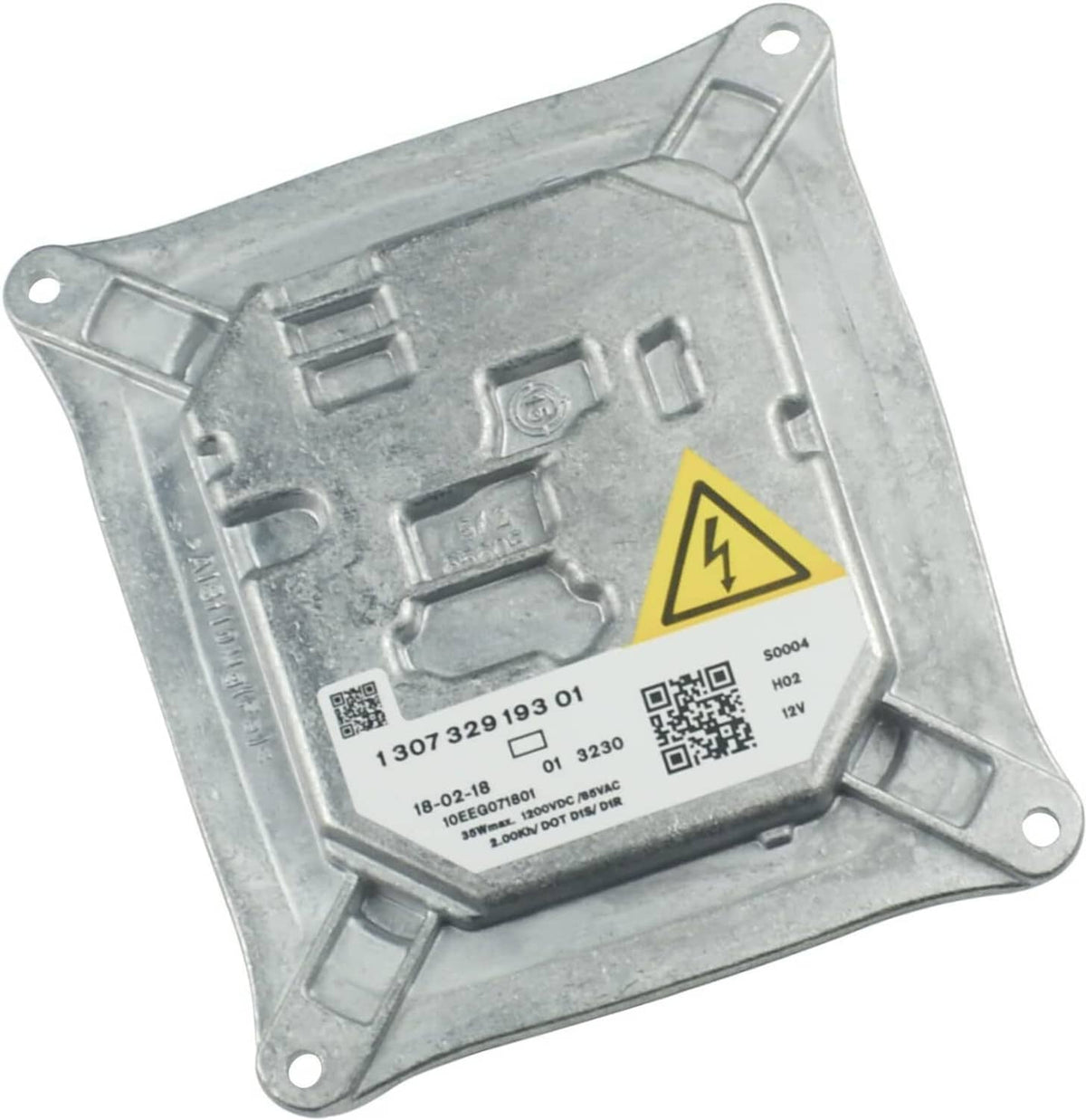 Xenon HID headlight ballast module exterior with hazard triangle marking