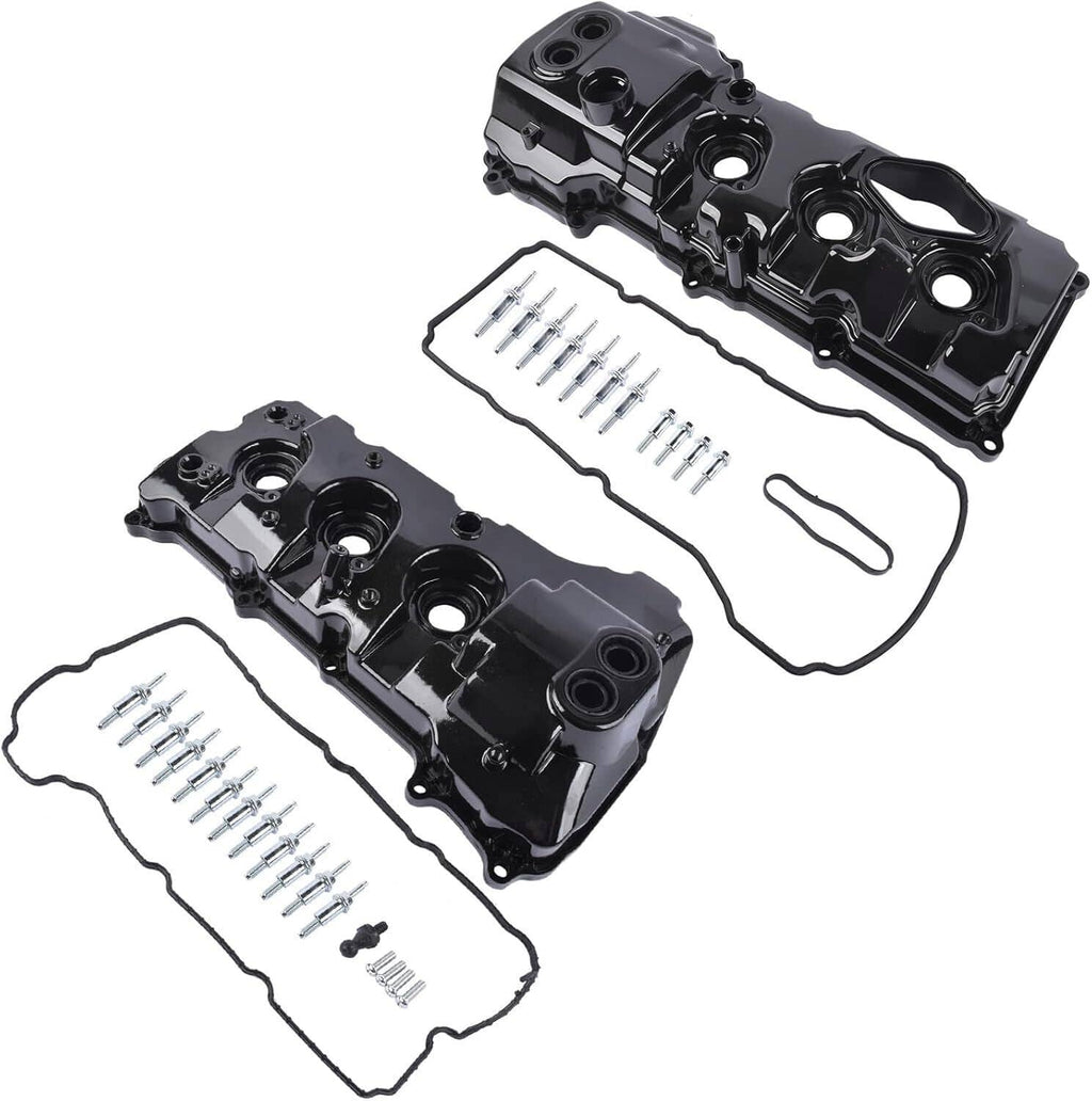 Black valve covers with included screws, gaskets, and sealing parts