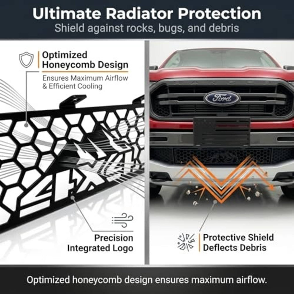 Front grille insert honeycomb design with protective debris shield features