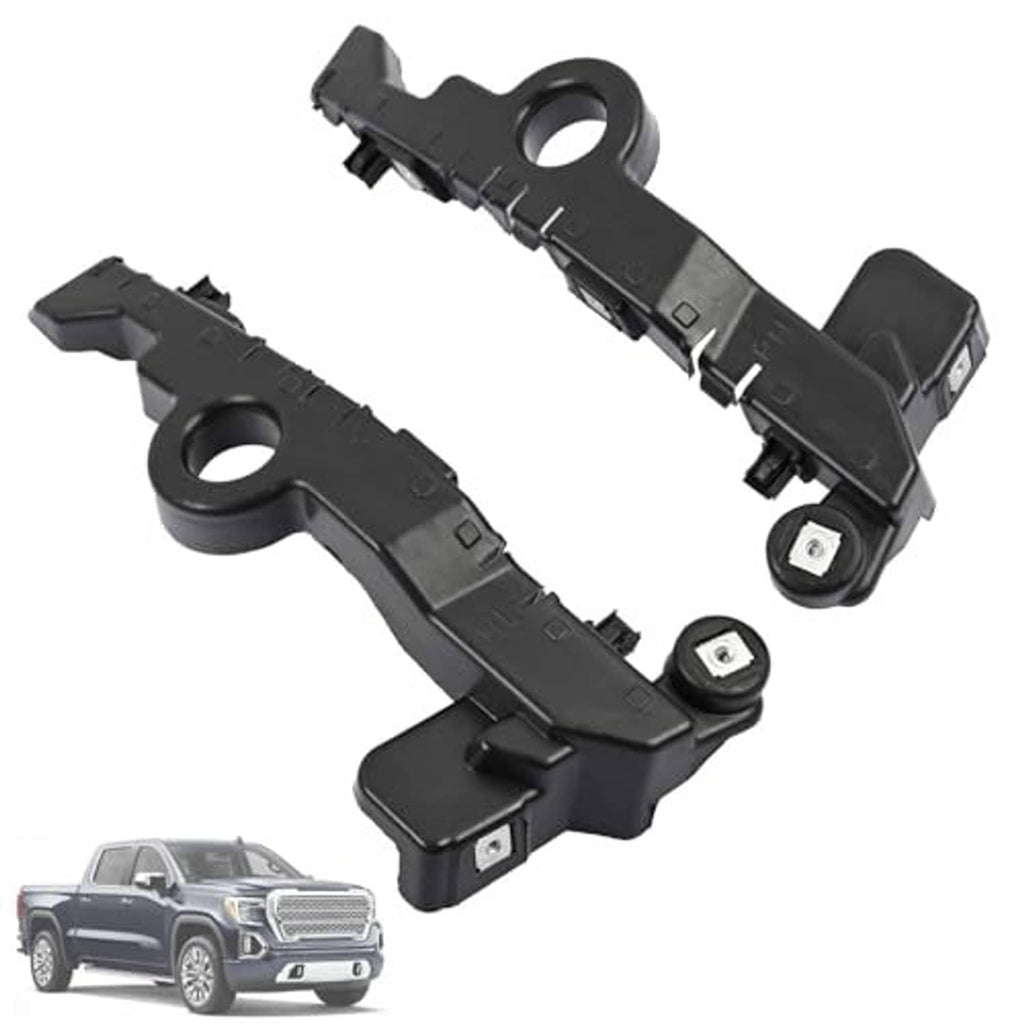 Black front bumper guide bracket set with round hole and snap-in mounting tabs