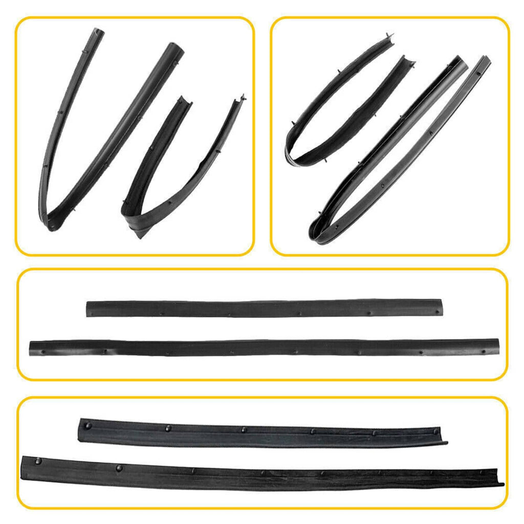 Mixed set of black door weatherstrip seals, curved and straight rubber pieces