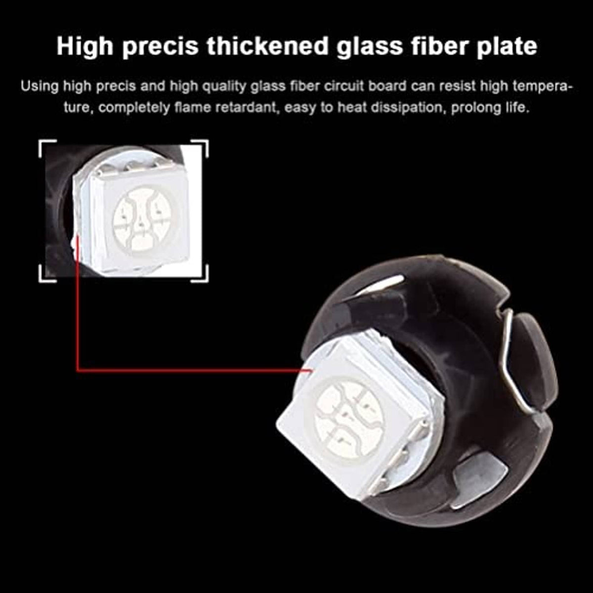 Black LED wedge bulb with white square LED chip and metal heat-sink bracket