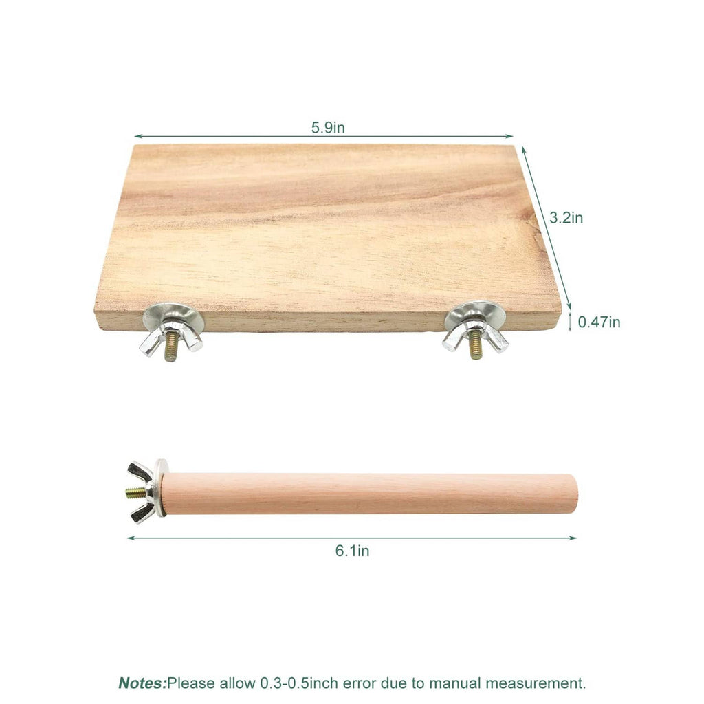 Natural wood perch platform with screw-on feet and dowel perch bar