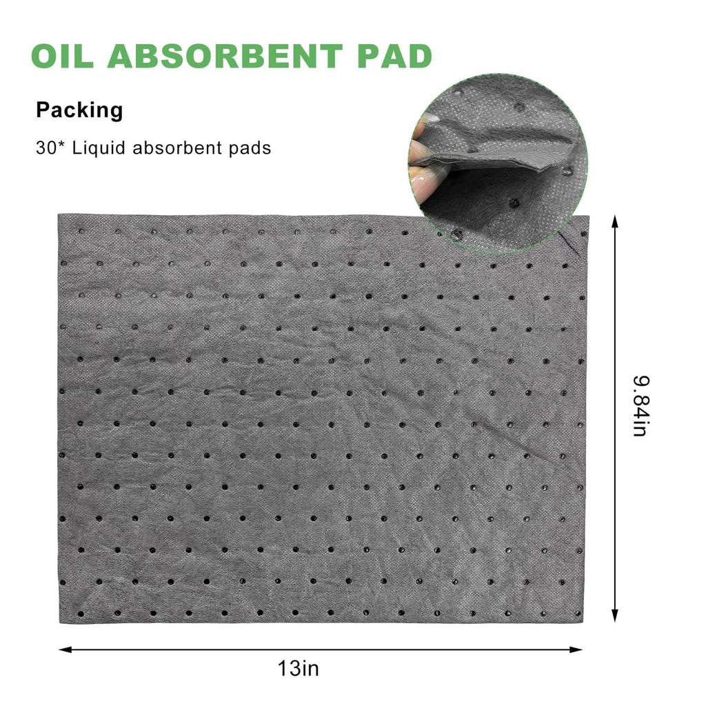 Gray oil absorbent pad sheet with evenly spaced perforations for soaking liquids