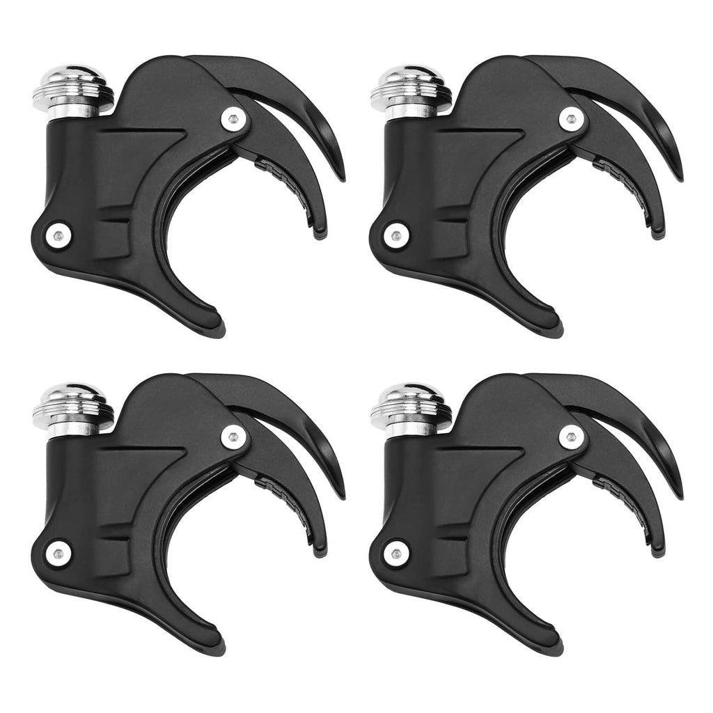 Black windscreen bracket clamps with curved arms and chrome mounting bolts