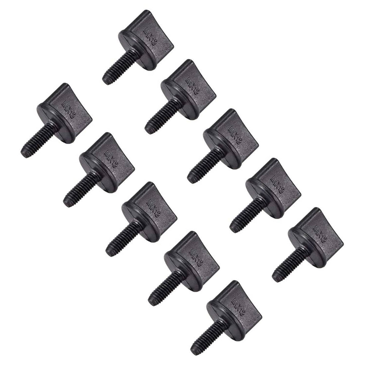 Black nylon M4x12mm thumb screw bolts, 10-pack, square head with threaded shank