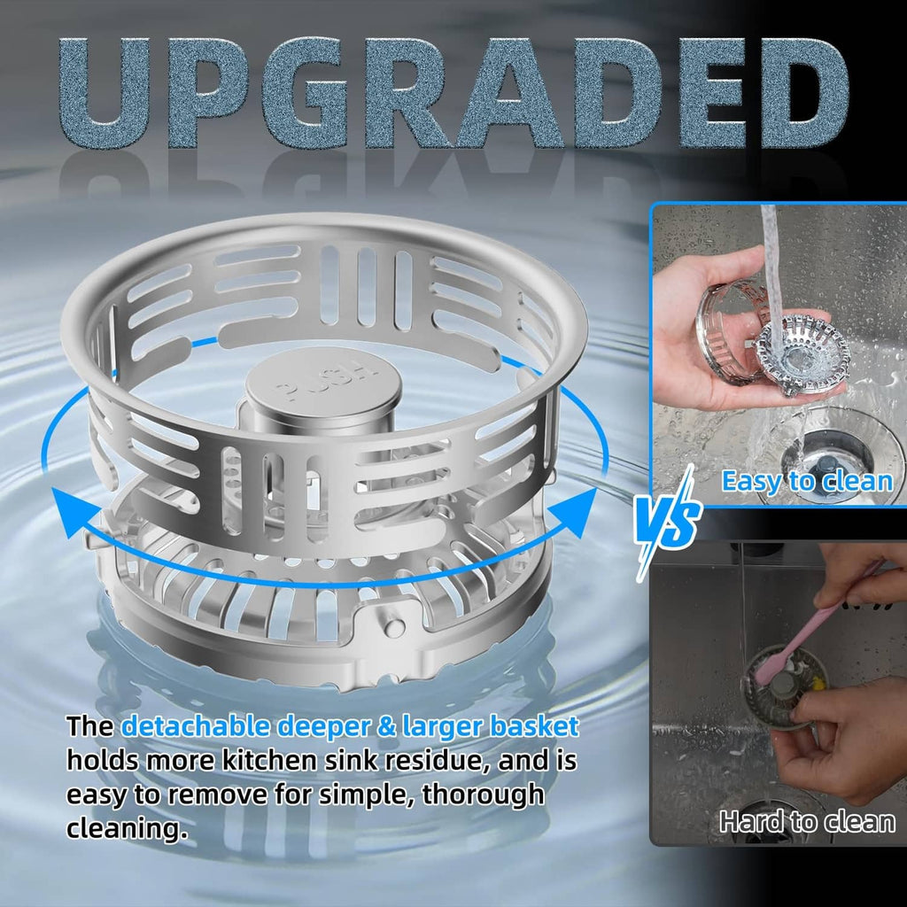 RivetOak Hibbent 2 PCS Metal Kitchen Sink Drain Strainer & Stopper, Stainless Steel