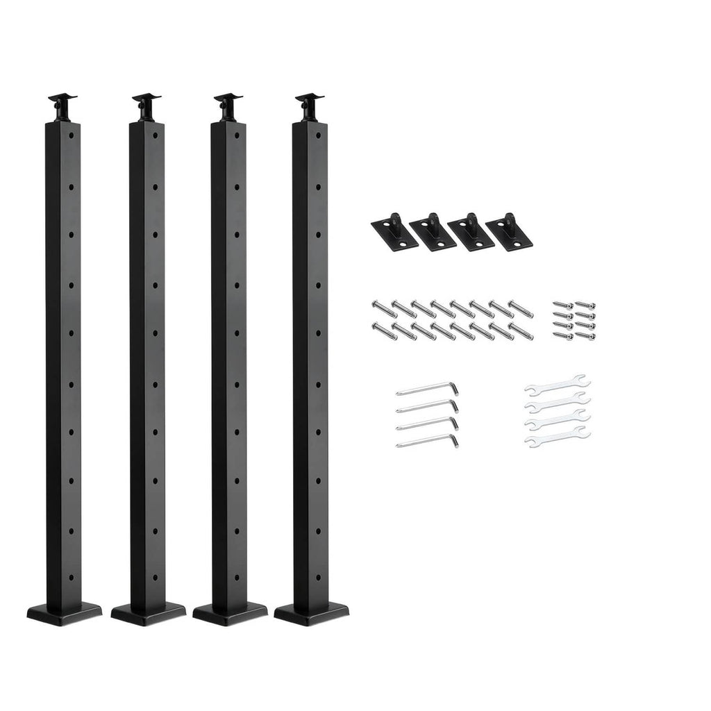 Black cable railing posts, 36-inch, four-pack with horizontal holes and caps.