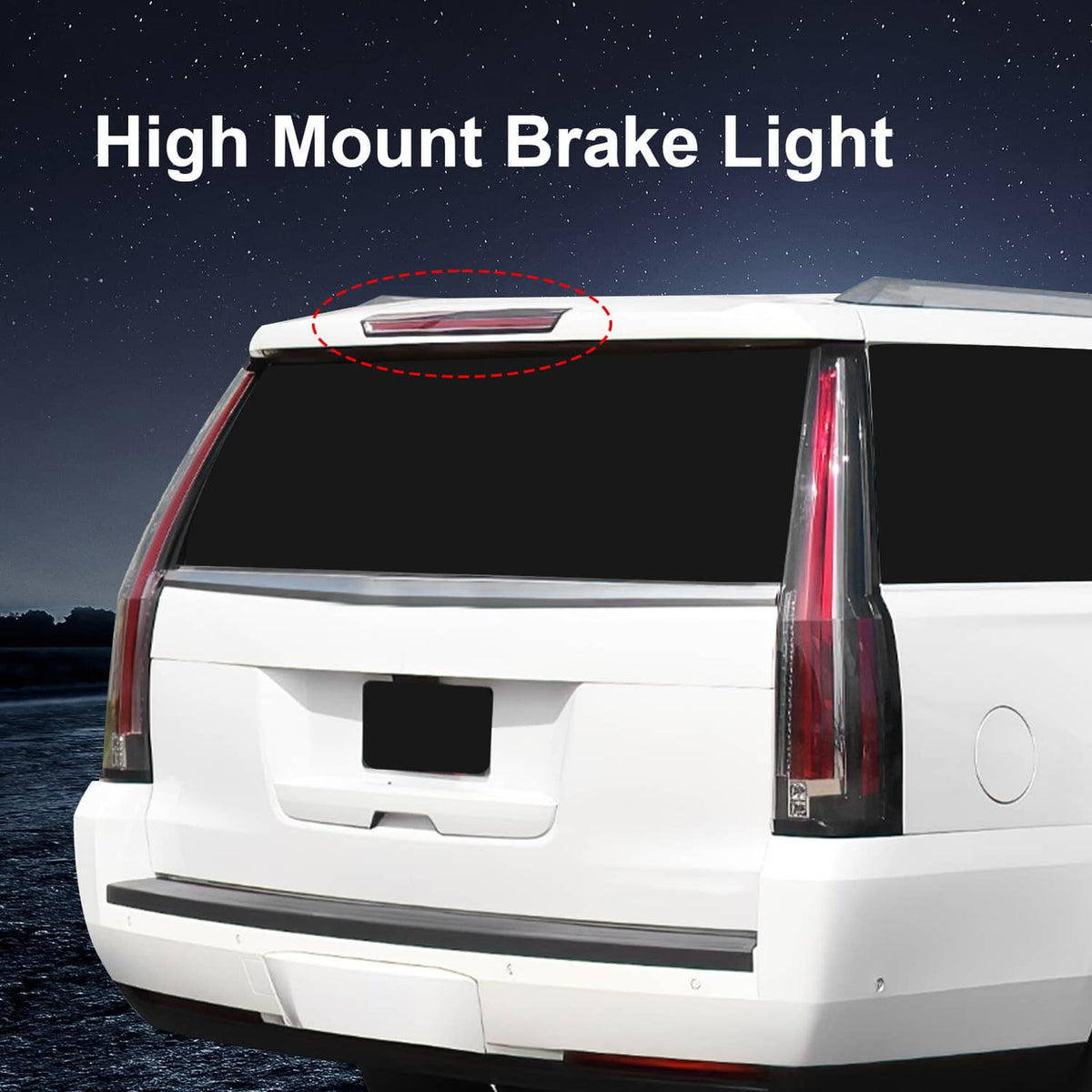 High mount third brake light installed on rear hatch, red LED lamp and housing