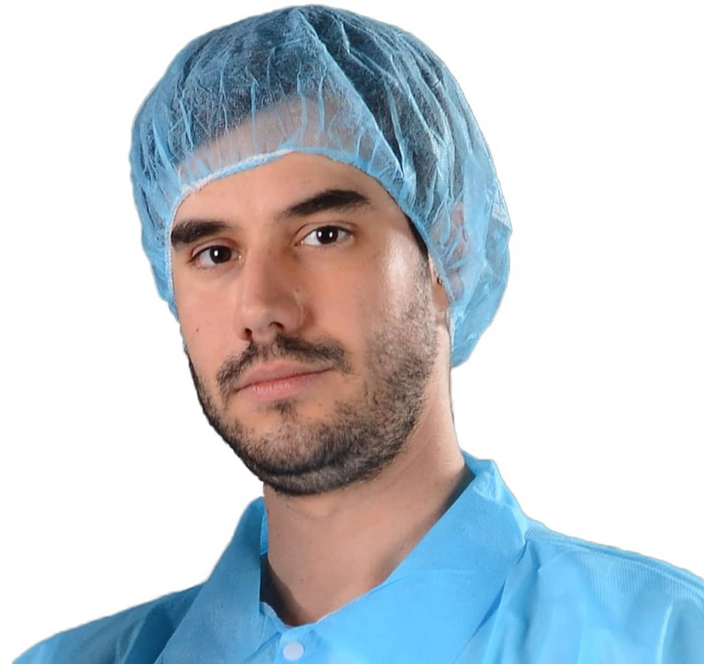 Disposable bouffant scrub cap, blue, hair-covering hood with elastic band