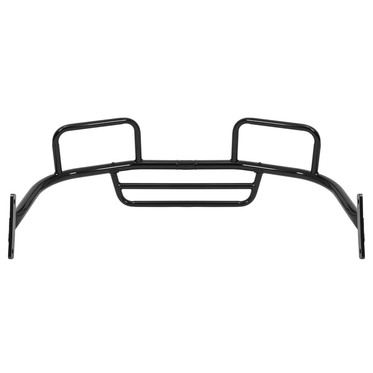 Black front brush guard underside view with two end hoops and center horizontal bar