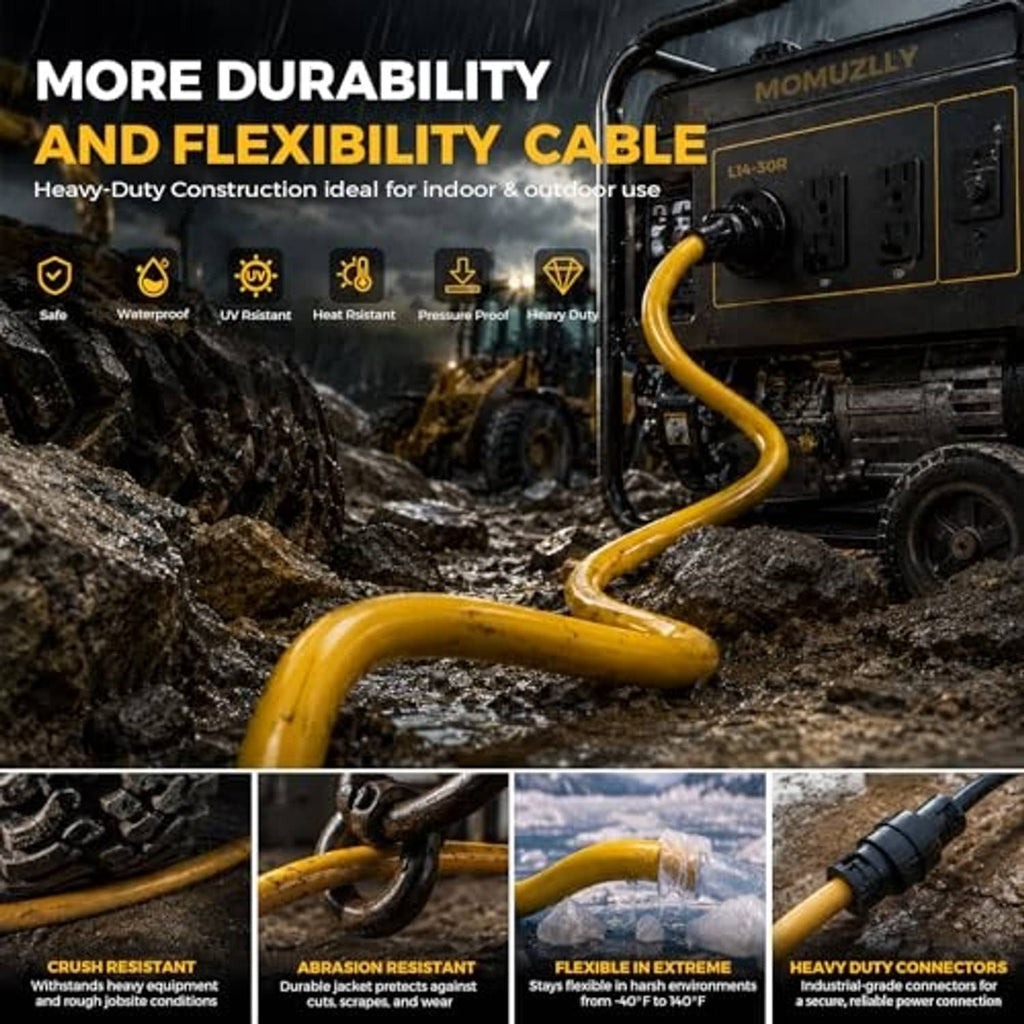 Yellow power adapter cord with rugged black connectors for outdoor use