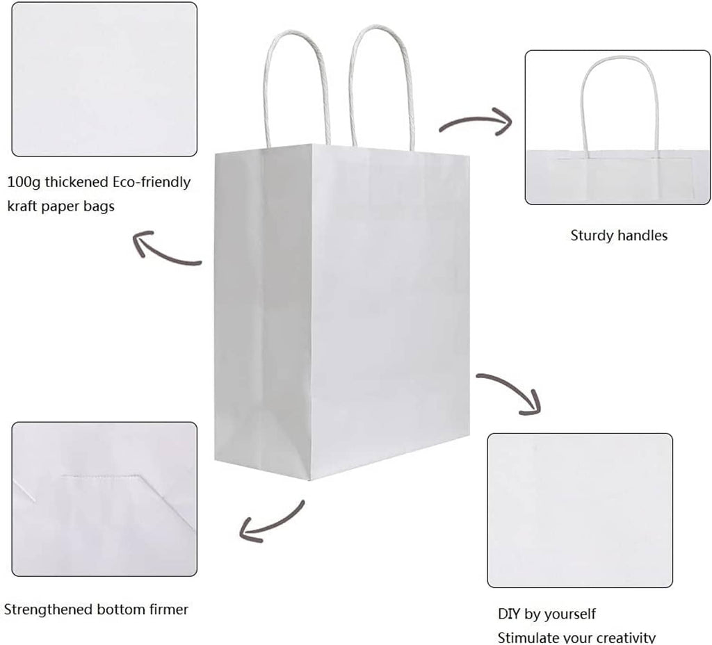 White kraft paper bag with two sturdy rope handles and reinforced bottom