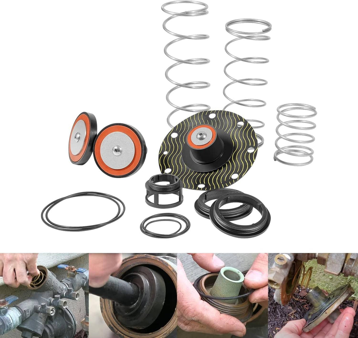 Complete repair kit for backflow preventer: springs, O-rings, poppets, and gaskets