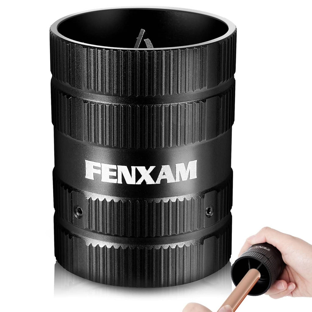 Black FENXAM pipe deburring tool with cylindrical grip and internal reaming blades